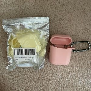Pink and yellow soft AirPod cases with clip